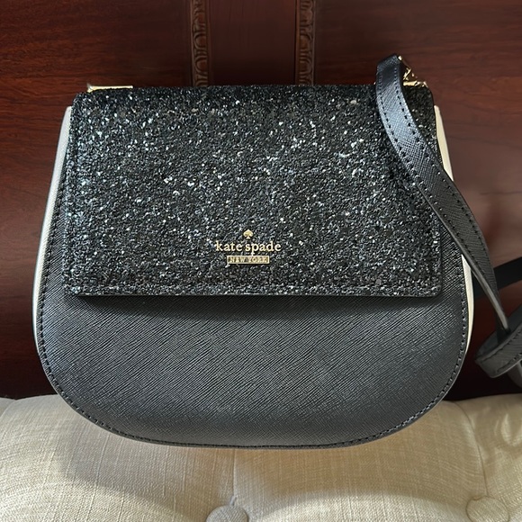 Kate Spade Cameron Street Glitter Small Byrdie in Black & White Crossbody - Picture 2 of 10